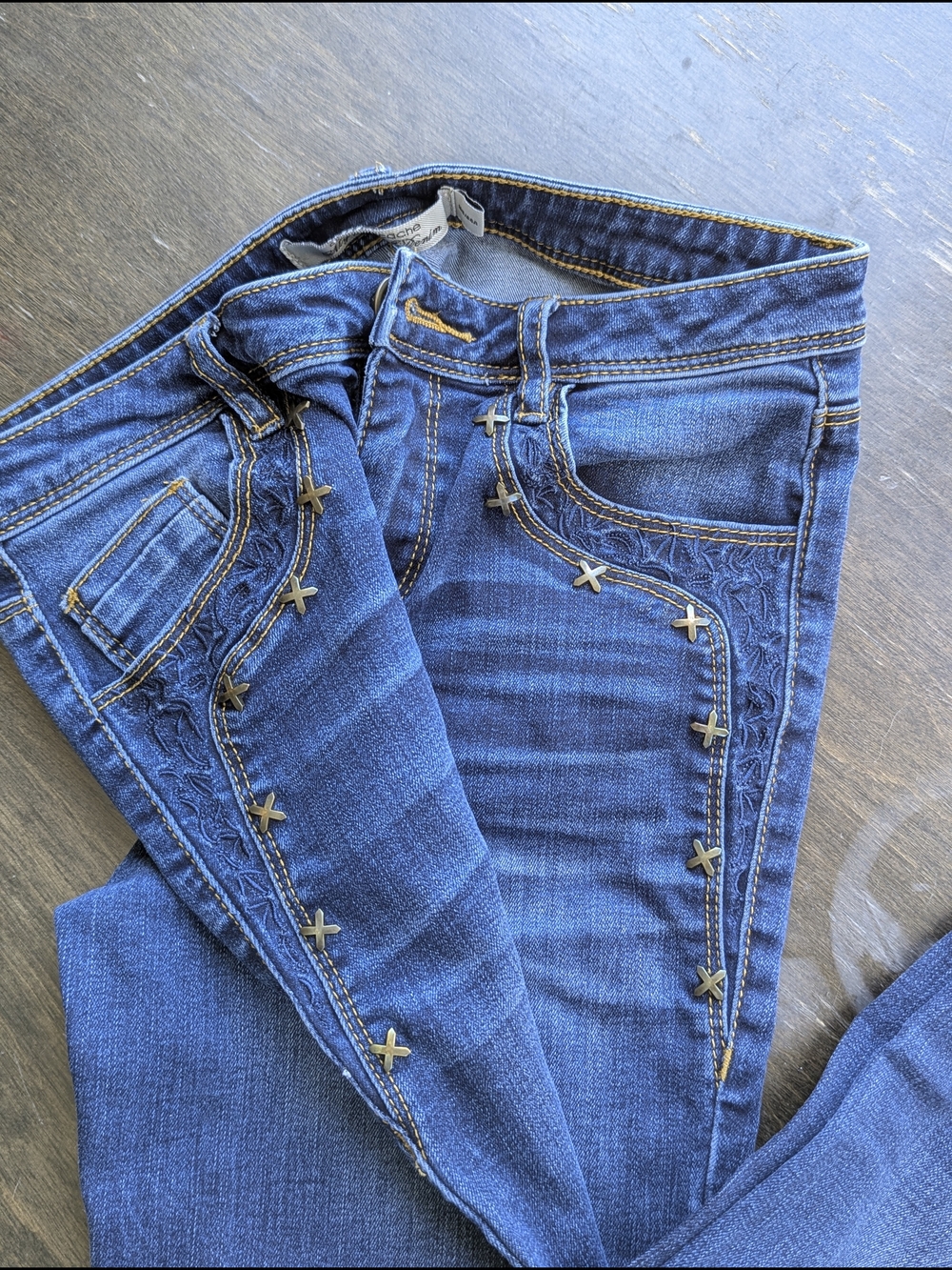 Embroidered Star-Accent Dark Blue Skinny Jeans